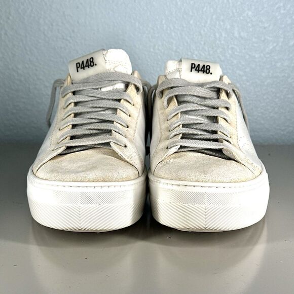 P448 Women Thea White Leather Grey Suede Sneakers Shoes Size 39 US 8.5 Italy - Picture 2 of 16